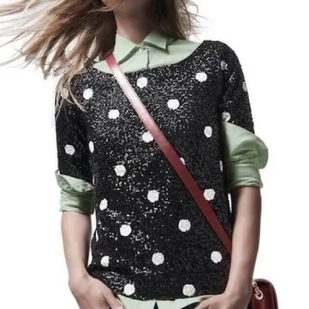 J. Crew Sequin Polka Dot Short Sleeved Tee